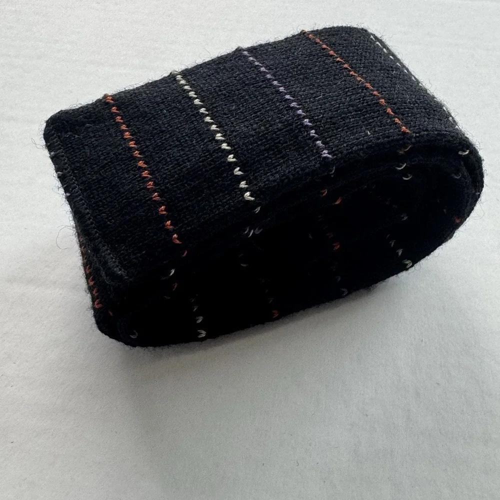 Yves Saint Laurent Tie Mens Black Multicolor Stripe Square Wool Knit Vintage USA